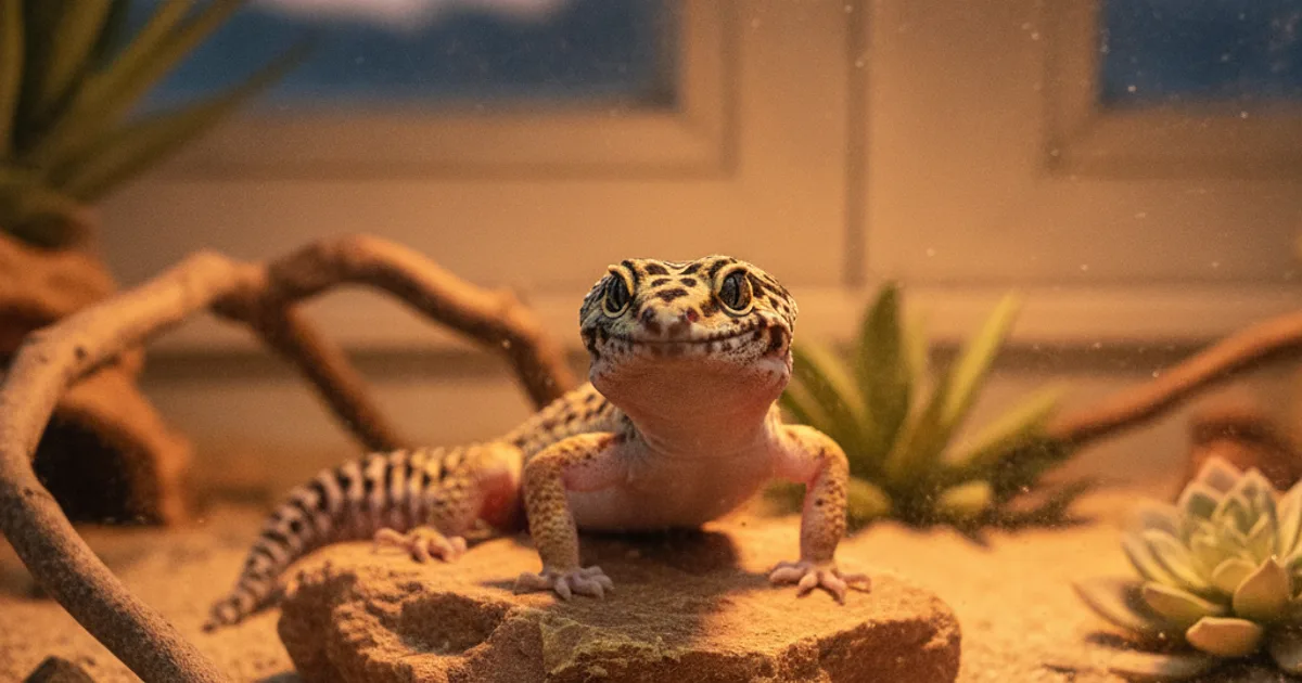 Gecko léopard attentif dans son terrarium