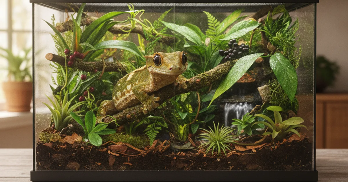 Terrarium planté naturel avec plantes vertes non toxiques pour reptile