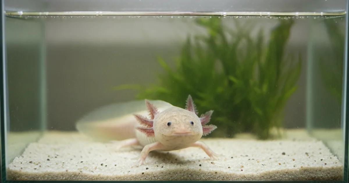Aquarium d'axolotl avec une filtration douce et des plantes aquatiques