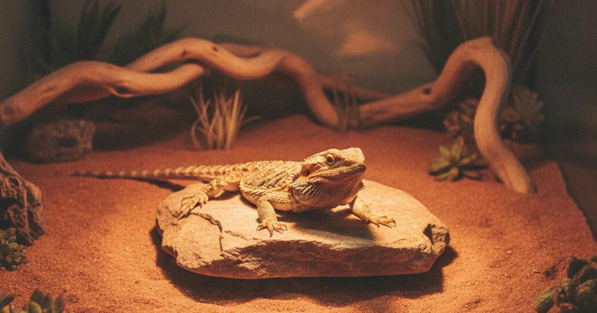 Thermostat électronique avec sonde installé dans un terrarium de Pogona