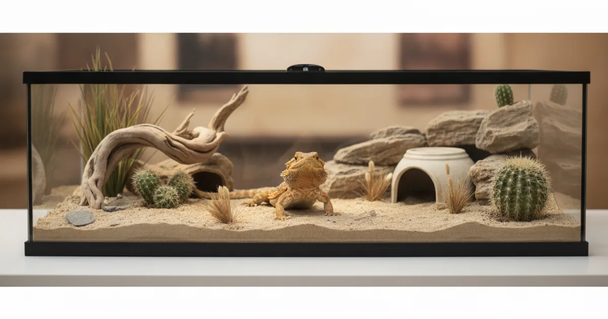 Terrarium spacieux et aménagé pour un Pogona vitticeps adulte